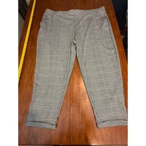 Terra Sky Womens Plus Size 3X Houndstooth Cropped Pants Black White Stretch‎